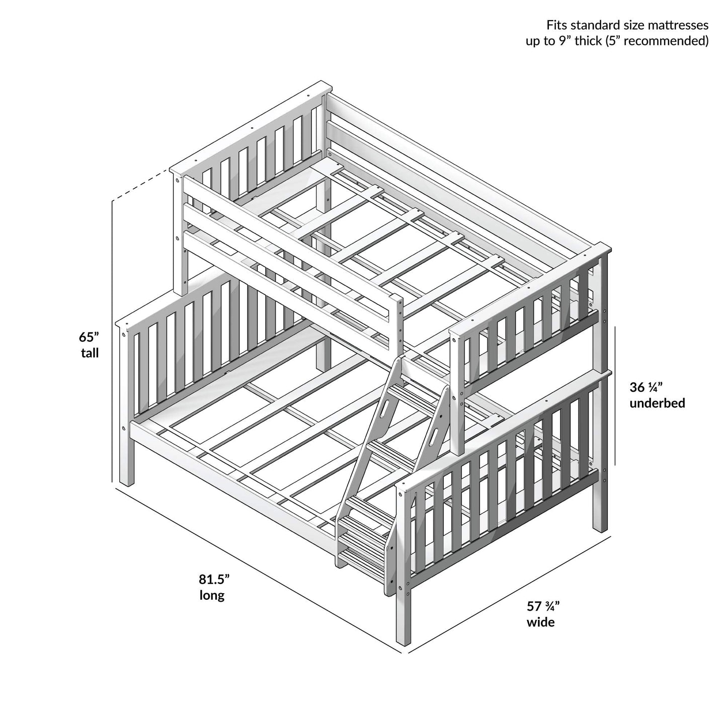 Max & Lily Bunk Bed Twin Over Full Size with Ladder, Solid Wood Platform Bed Frame with Ladder for Kids, 14" Safety Guardrails, Easy Assembly, No Box Spring Needed, Natural