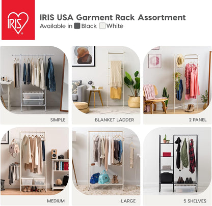 IRIS USA Clothes Rack with 4 Metal Shelves, Freestanding Clothing Racks for Easy Assembly and Storage