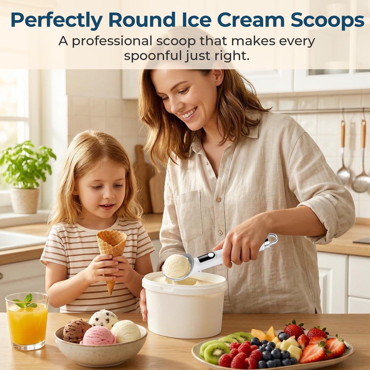 Fzooua Heated Ice Cream Scoop, Dishwasher Safe,Rechargeable Electric Warming Scooper, ON/OFF Safety Lock Switch,Heats to 158F, Kitchen Tool Nonstick Scooper for Gelato, Frozen & More
