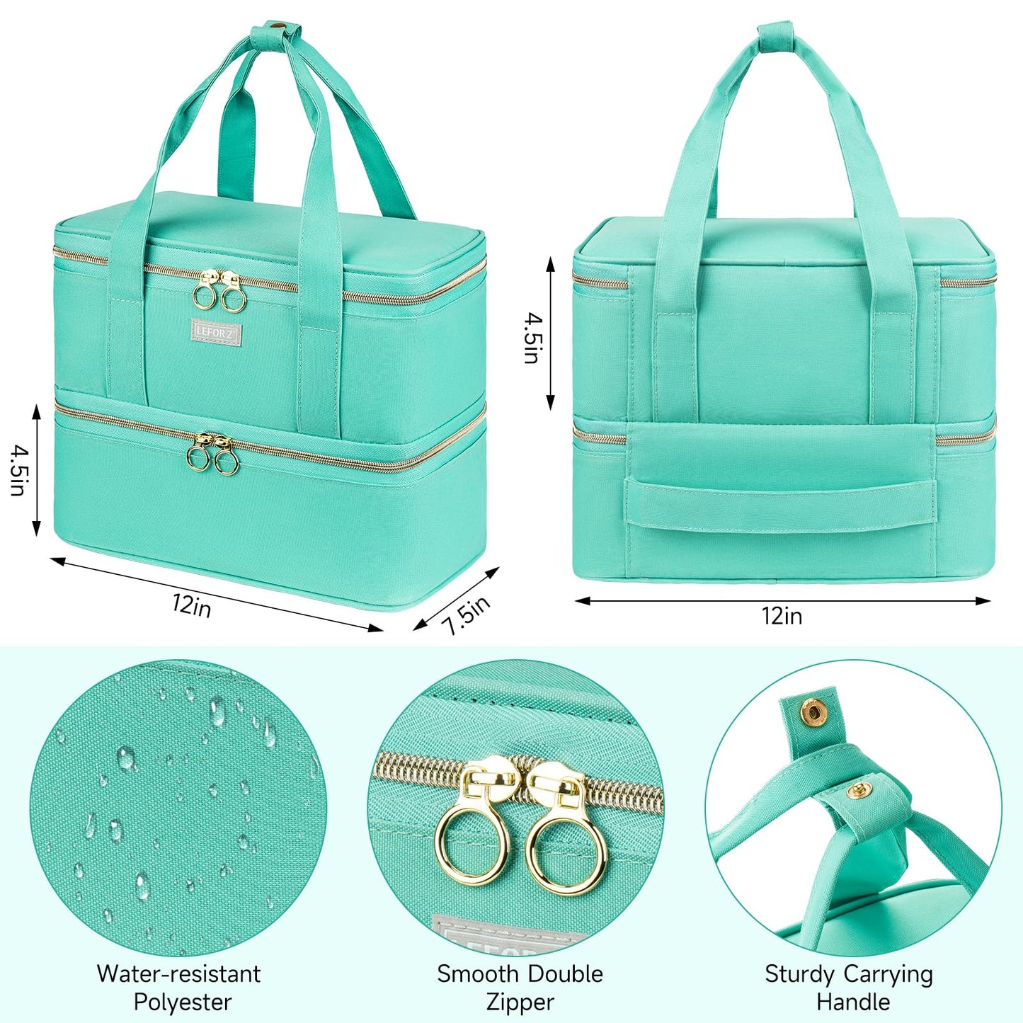 LEFOR·Z Nail Polish Organizer,Double-Layer Nail Organizers and Storage,Nail Polish Carrying Case for 40 Bottles (15ml-0.5 fl.oz) and Nail Lamp,Portable Nail Polish Holder for Nail Supplies,Mint Green