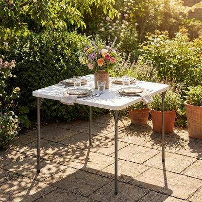 Regine Switzerland 34" Square Folding Table - Heavy-Duty, 330lbs Capacity, Portable for Indoor/Outdoor Use, White