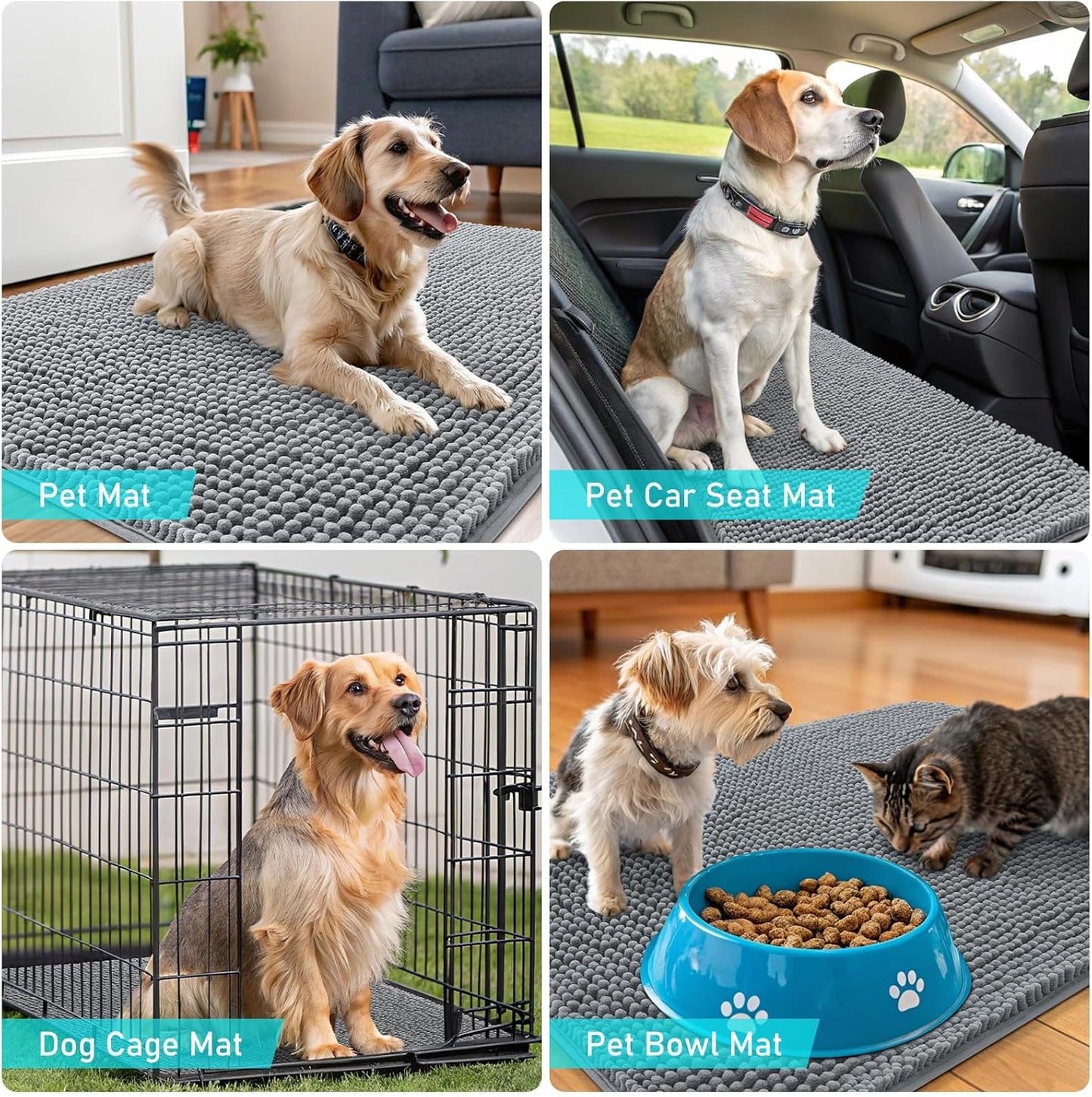 OLANLY Dog Door Mat Set - Absorbent Non-Slip Washable 4-Piece 30x20 Mud Mat | Quick Dry Chenille, Grey