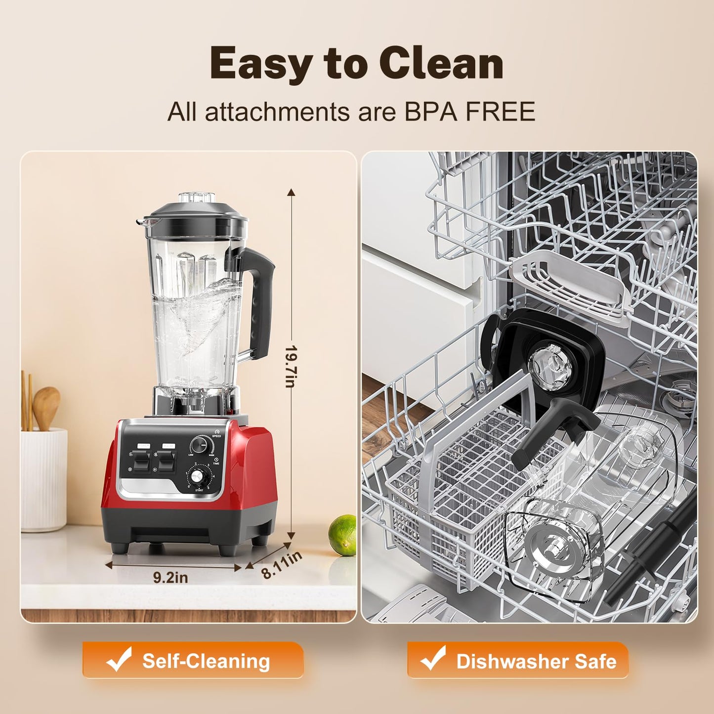 1800W Blender for Smoothies, Countertop Blenders for Kitchen with 70 Oz BPA-Free Pitcher and 20 oz To-Go Cup, 28000 RPM High-Speed Motor Blender for Ice Crushing, Frozen Drinks, Milkshakes (Deep Red)
