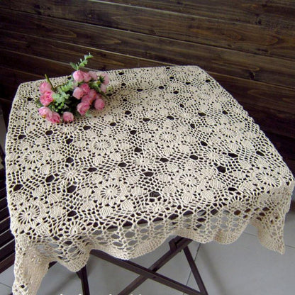 Hsvanyr 39inches Beige Tablecloth, Handmade Crochet Cotton Square Coffee Table Cover
