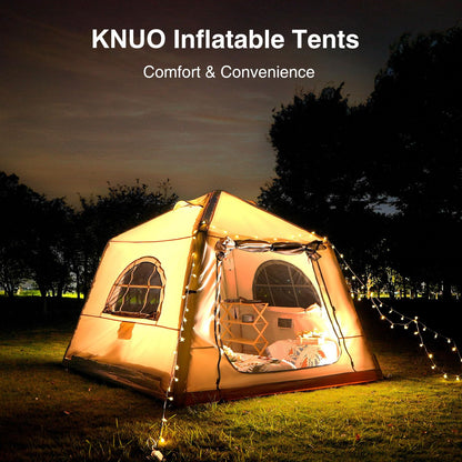 KNUO Inflatable Tent for Winter Camping 7.8x7.8ft Blow Up Air Tents, No Assembly Needed Luxury Glamping Tent for 1/2/3 People, Waterproof Oxford, Beige