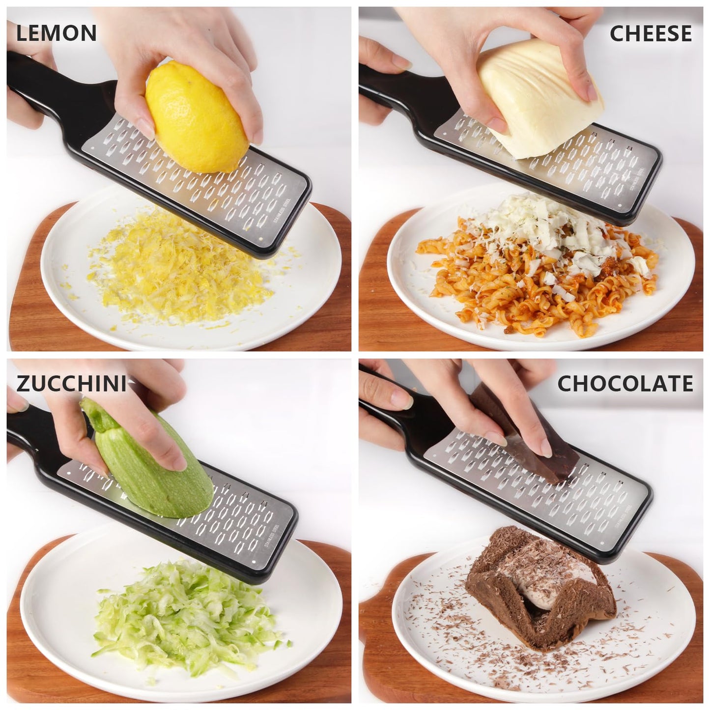 LHS Lemon Zester Grater Set of 3 - Cheese Grater Kitchen Tool for Parmesan Cheese, Ginger, Nutmeg, Chocolate, Vegetables, Stainless Steel Cheese Shredder（Fine & Ribbon & Coarse Blades）
