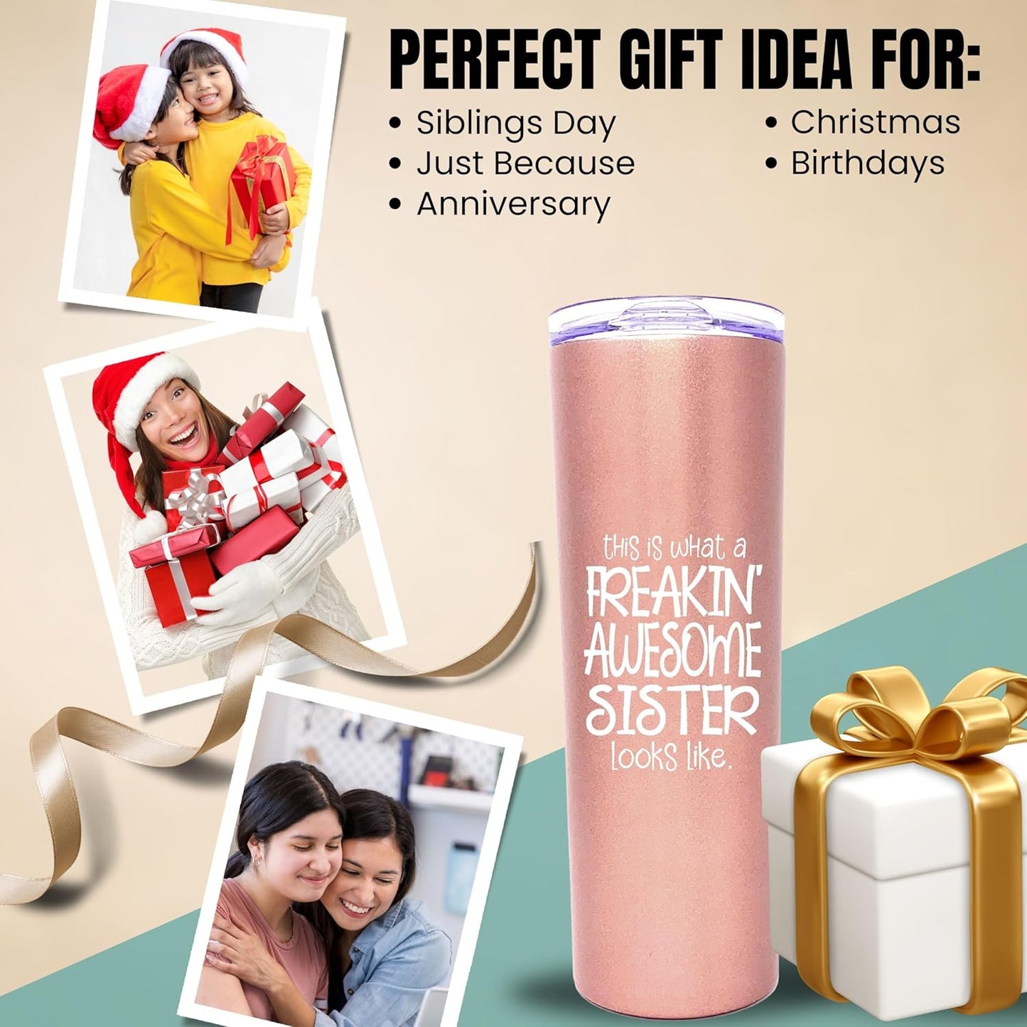 Funny Sister Gifts - Awesome Sister Coffee Mug, Great Travel Cup Gifts for Sisters from Little Sister, Big Brother,