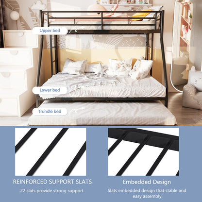 SUNLEI Metal Bunk Beds with Double Secured Ladders, Twin Over Full Bunk Bed with Surrounded Safety Guardrails, Space Saver Twin Beds, Noise Free for Small Bedroom, with Trundle, Black