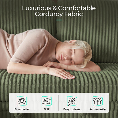 LINSY HOME Pull Out Sofa Bed Sectional Sleeper Sofa with Storage, Plush Corduroy Pullout Modular Sectional Couches for Living Room, U Shaped Convertible Couch Bed for Apartment (Green)
