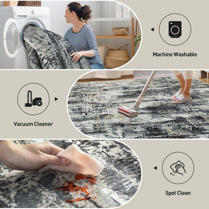 Skiennix 8x10 Area Rug - Washable Modern Abstract Design | Soft Anti-Skid Carpet for Living Room & Bedroom