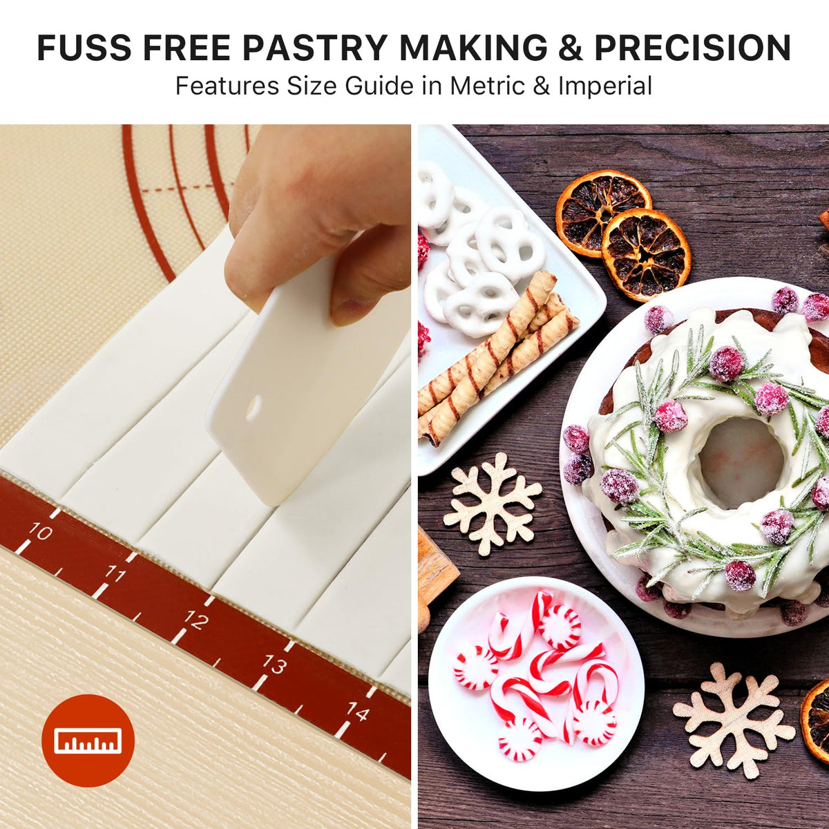 26x16 Inch Extra Thick Silicone Baking Mat with Measurements, Non-slip and Reusable - For Cookies, Bread, Pastry