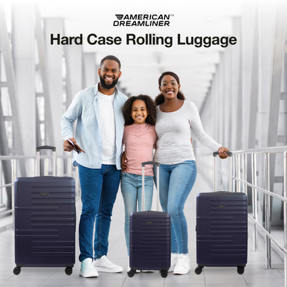 American Dreamliner 3 Piece Set Rolling Luggage, Hardshell Suitcases with Spinner Wheels, 22.5, 26.5, and 30 Inch, Navy