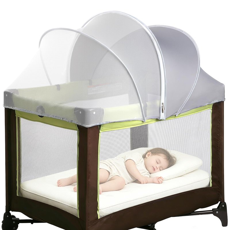 Pack N Play Tent Cover - Light-Blocking Mosquito Net with Two-Way Zipper Portable Bassinet Canopy to Keep Cats Out Bedside Bassinet Insect-Proof Cover, Gray-Large