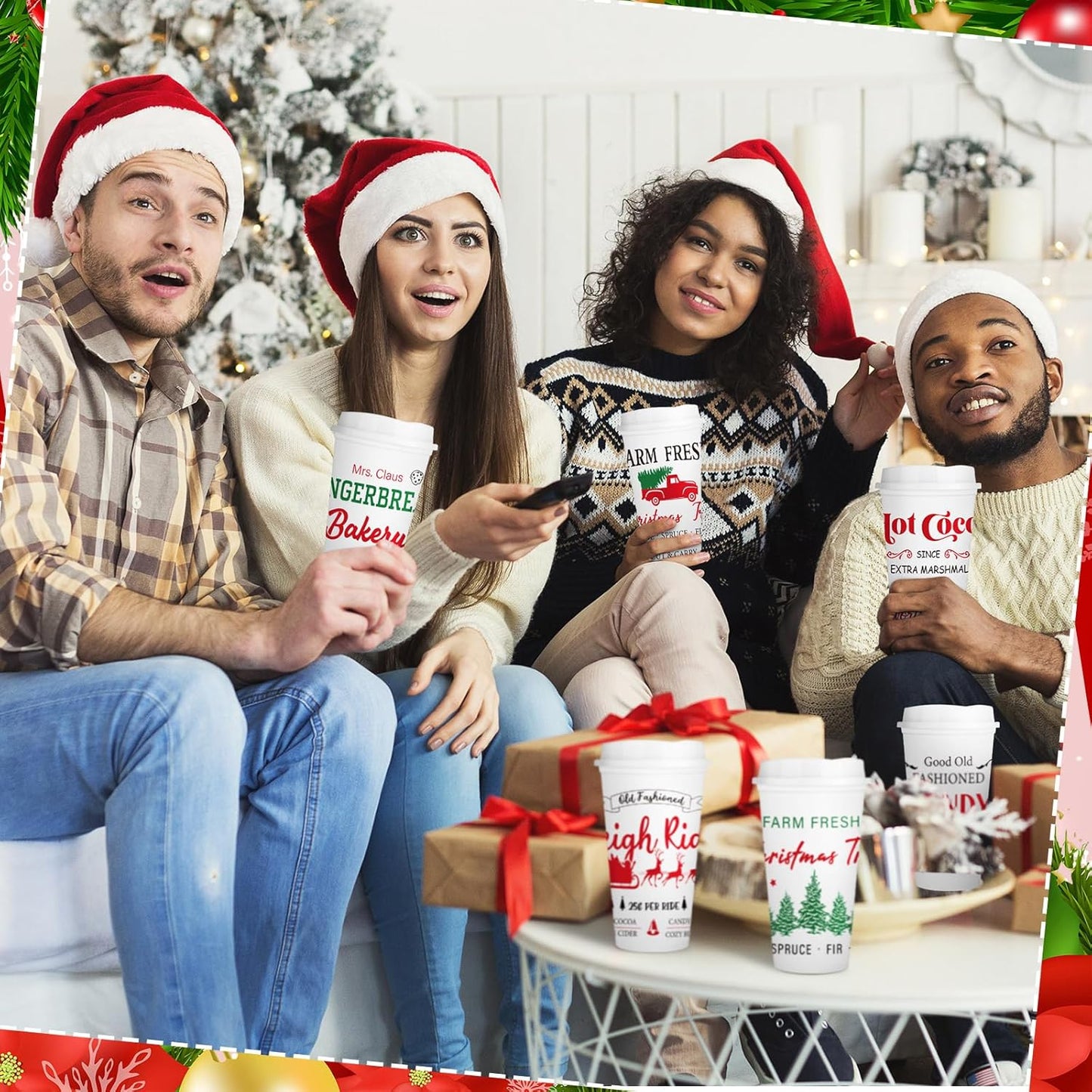 16 oz Winter(12 Cocoa,2.33.56.3 Inches) Tioncy Hot Chocolate Bar Supplies Christmas Reusable Coffee Cups Gift with Lids