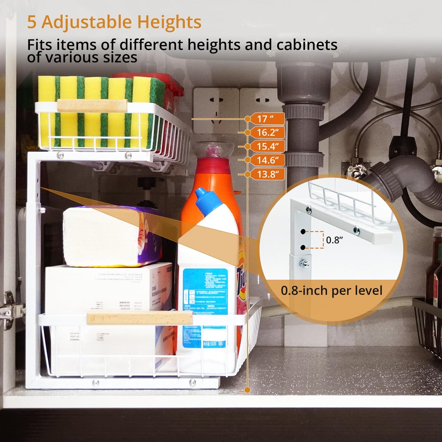 whalenoble Under Sink Organizer 2 Pack, 2 Tier Pull Out Cabinet Organizers and Storage for Kitchen Bathroom Pantry Laundry, Adjustable Height, Slide Out Thickened Metal Storage Shelf (Black, 2 Pack)