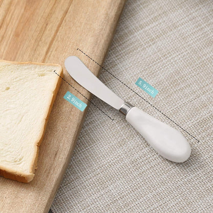 ONTUBE Butter Knife Set of 2, Stainless Steel Blade with Porcelain Handle, Big Circle Cheese Spreader Knives