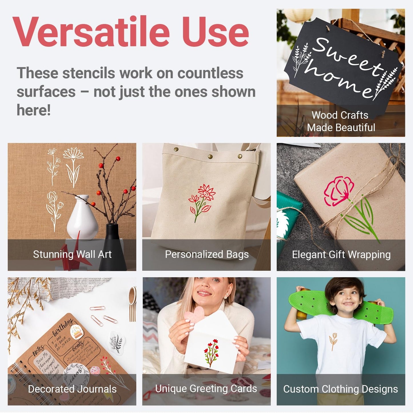 50PCS Flower Stencils for Painting, Small Botanical Stencils for Crafts Reusable, Plastic Drawing Templates for Painting on Wood, Wall, Card, Scrapbooking