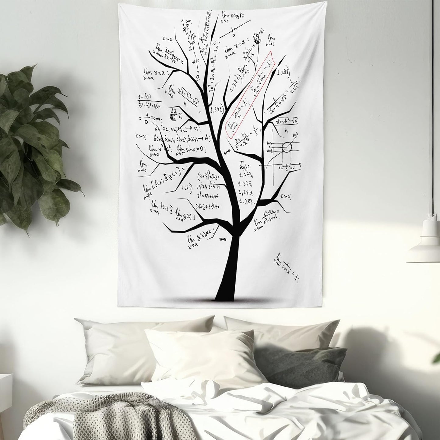 Lunarable Mathematics Room Tapestry King Size, Math Tree Branches Complex Formulas Print, Wall Hanging Bed Cover 30" X