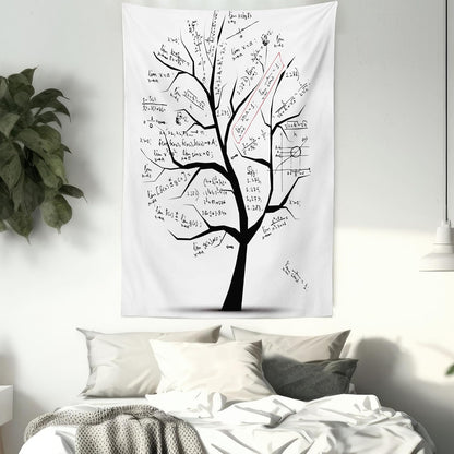 Lunarable Mathematics Room Tapestry King Size, Math Tree Branches Complex Formulas Print, Wall Hanging Bed Cover 30" X