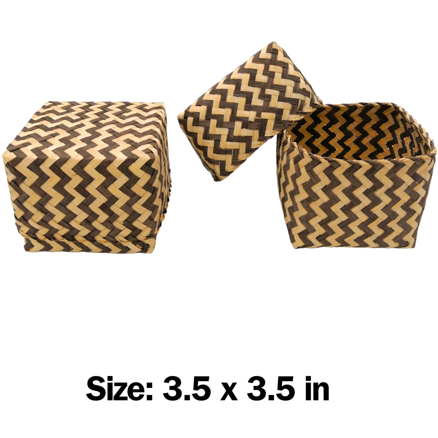 Sticky Rice Basket, Bamboo Rice Container, Kratip Zig Zig Woven 3.5 Inches Steamed Sticky Rice Bowl, Thailand Handmade Serving Basket, Original Bamboo Color, Thai Laos Kratib (Zig Zack Pack of 2)