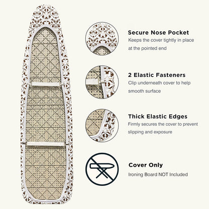 UniSimp Ironing Board Cover - Extra Thick Natural Cotton, Scorch & Stain Resistant | 18"x54" Taupe