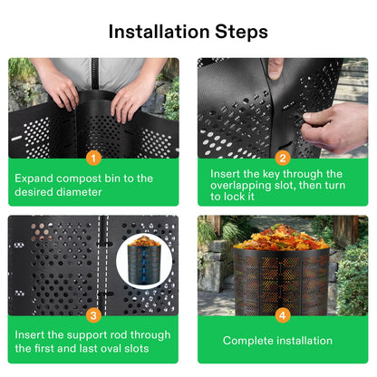 VIVOSUN 500 Gallon Outdoor Compost Bin, Expandable Composter, Easy to Setup & Large Capacity for Backyard, Lawn (Black with Gloves)