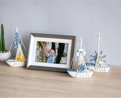 Sailboat 4 Pack, 4.4 6.8 1.25 Sailboat Juvale Mini Wooden Models for Nautical Decor - x x in, Blue & White - Coastal