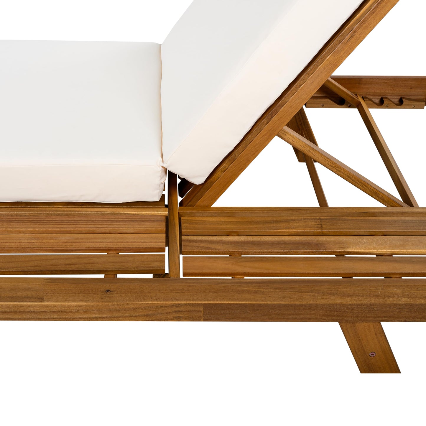 Christopher Knight Home Hamill Acacia Wood Chaise Lounge Chair Outdoor Set of 2, Adjustable Backrest Sun Lounger Recliner, Patio Outdoor Chaise Lounge with 4" Thick Water-Resistant Cushion,Teak+Cream