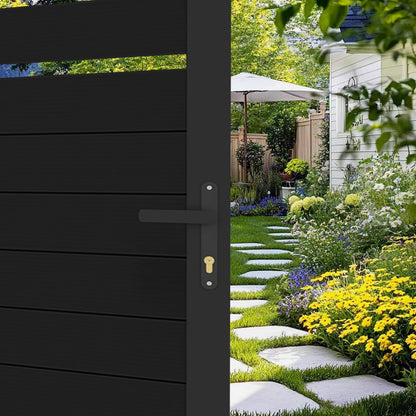 Mondaria Aluminum Double Fence Gate, 6FT H x 6FT W Outdoor Driveway Privacy Gate with Heavy Duty Metal Frame, Rustproof Powder-Coated Gate with Lockable Handle Kit, Semi-Privacy (Posts Not Included)