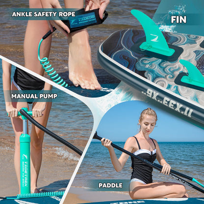 TIDETREK 11'/11'6" x 33"/34" x 6" Inflatable SUP Paddle Board – Extra-Wide, Stable Stand Up Paddle Board with Premium Full Accessory Set for Adults & Youth (Ocean Spirit, 11'x33 x6)