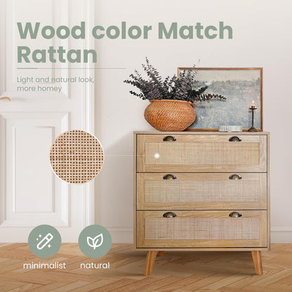 PHI VILLA Rattan Cabinet Set of 2, Boho Entryway 3 Drawer Rattan Storage Cabinet, Small Accent Cabinet