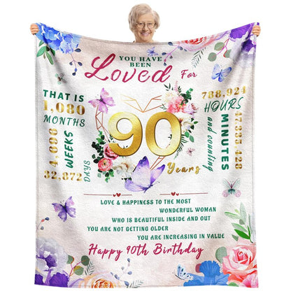 90th Birthday Gifts for Women, 90 Year Old Birthday Gifts for Women, Best Gift for 90 Year Old Woman Throw Blanket 50"x60", 1936 Bday Gift Ideas for Woman, Happy 90th Bday Decorations for Female