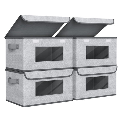 Univivi [4-Pack Fabric Storage Boxes Collapsible Storage Bins with Lids and Handles Cube Organizer Basket for Home, Closet, Bedroom (Gray, 14.4''x10''x8.3'')