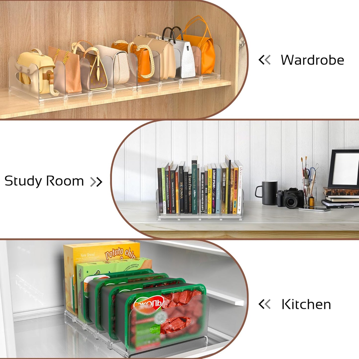 2-Pack Closet, Closet, SURETIVIAN Purse Organizers for Adjustable Small Shelf Divider Rack for Clear Handbag Storage