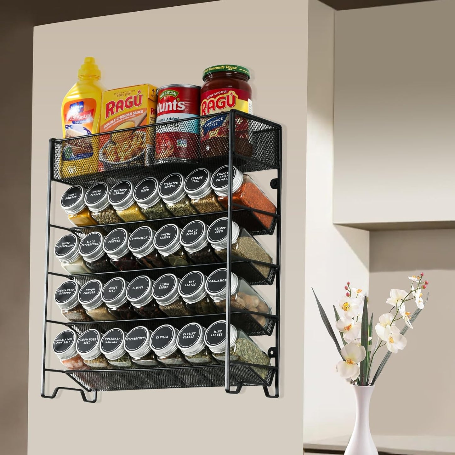 28 Set,Space-Saving Countertop, Skiileor Spice Rack Organizer with Empty Spice Jars,Spice Labels,Chalk pen and Funnel