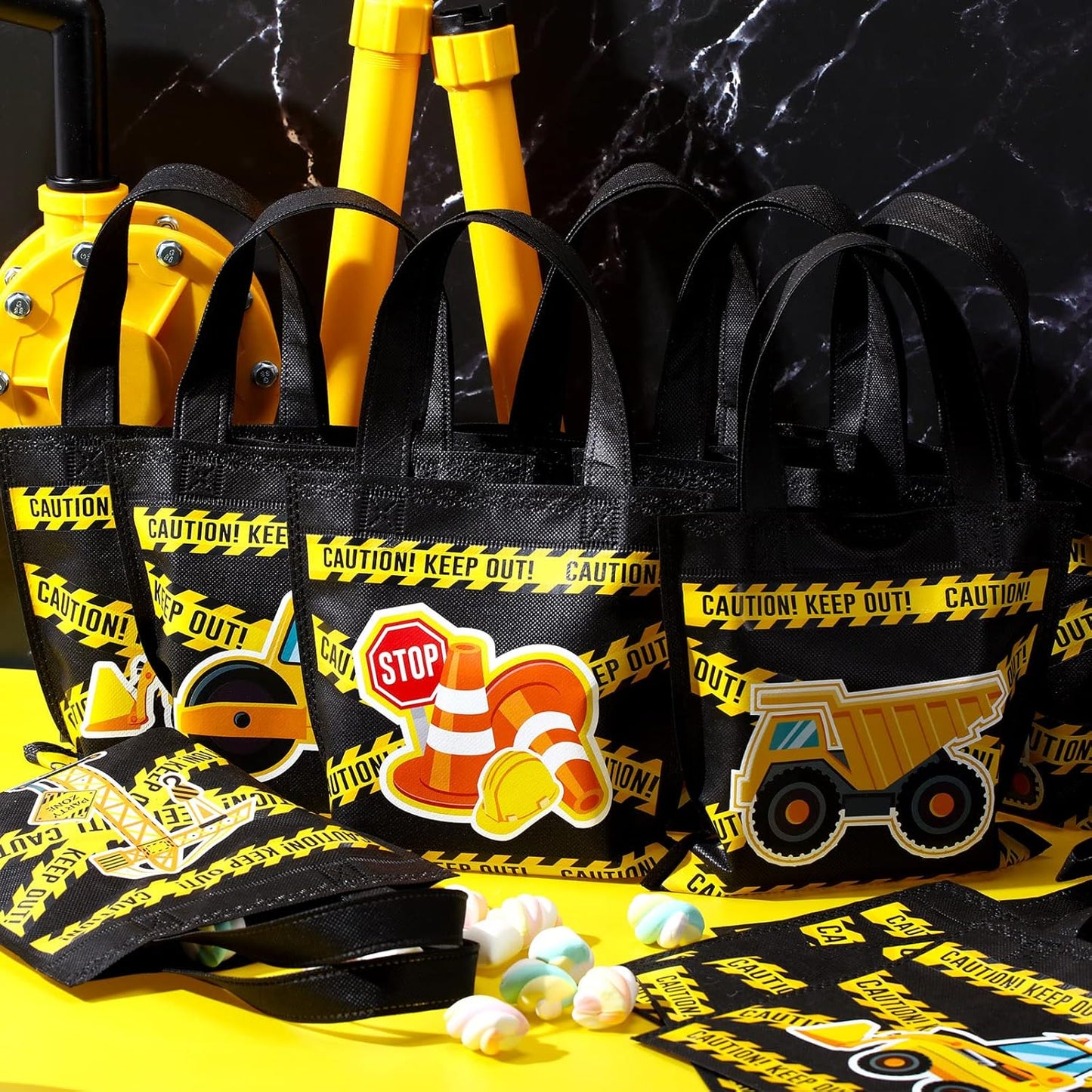 Photect 24 Pieces Construction Party Favors Bags, Non Woven Tote Bags for Birthday Party Supplies, Truck Treat Bags