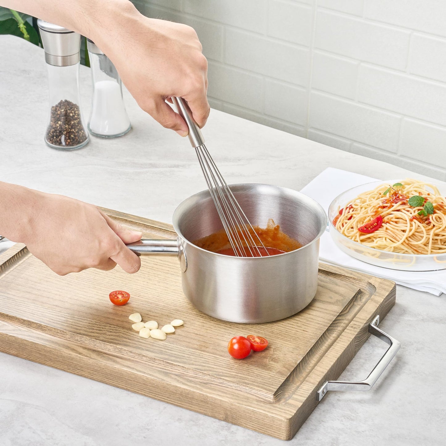 Restaurantware 12.5 in Stainless Steel Ball Whisk with Silicone Tips - German Standard Sauce & Gravy Whisk, Non-Scratch, Dishwasher Safe - Non-Stick Silicone Ball Whisk for Baking