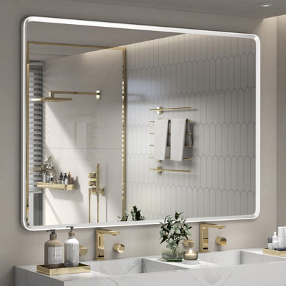 GOLOMO 55x40 Inch Silver Framed Mirror, Silver Bathroom Vanity Mirror for Wall, Brushed Nickel, Rounded Rectangle Mirror, Shatterproof, Anti-Rust (Horizontal/Vertical)