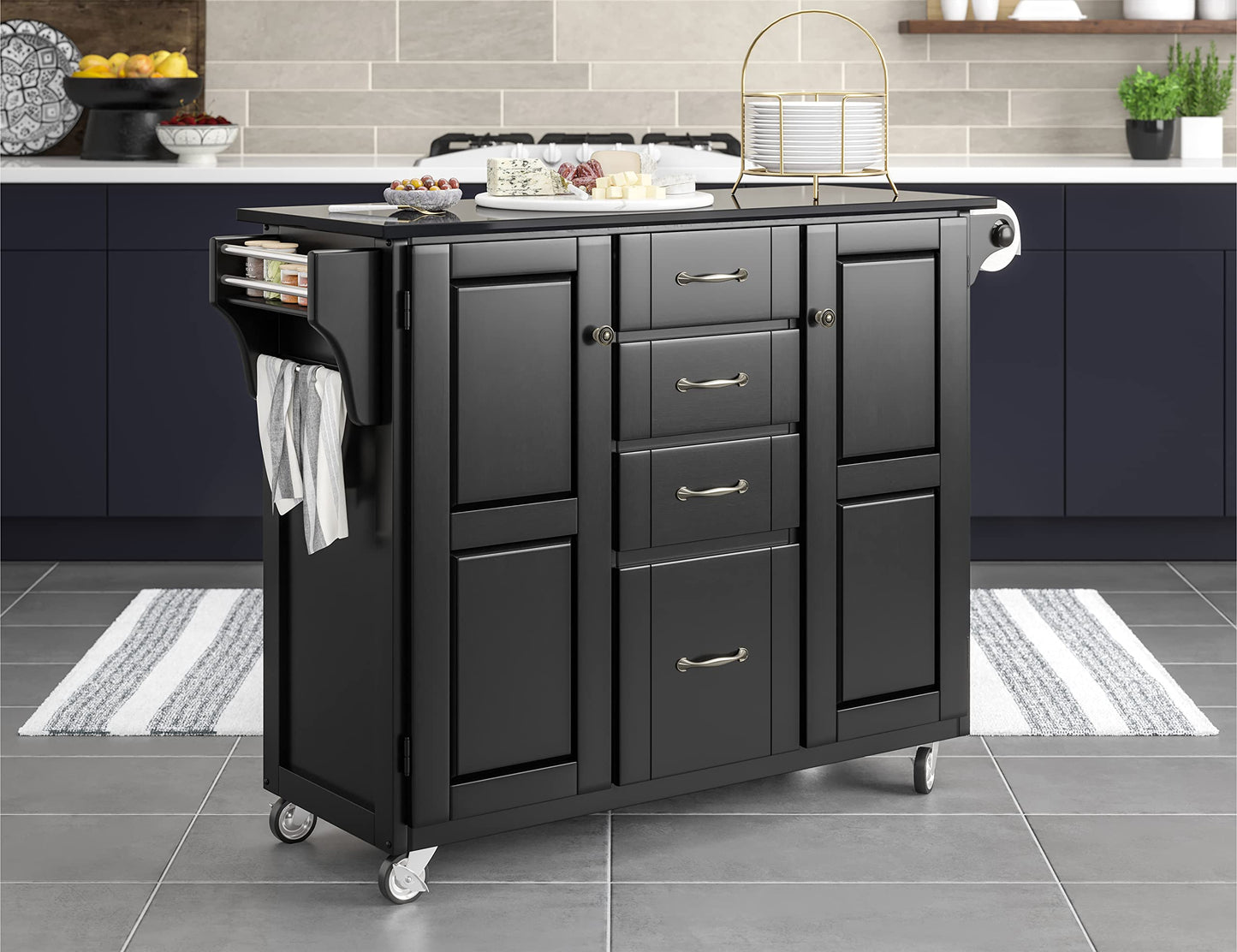 Create-a-Cart Black 2 Door Kitchen Cart with Black Granite Top by Home Styles
