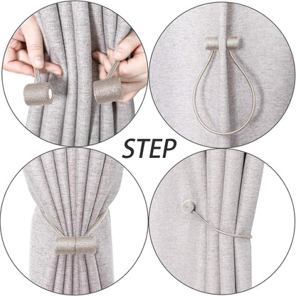 Curtain Tiebacks Clips, Strong Magnetic Tie Band for Home Office Decorative Drapes, 2PCS, Beige
