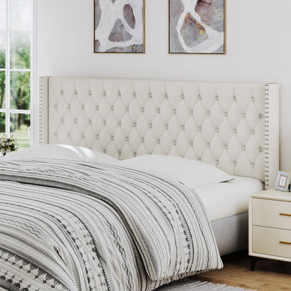 Furpopup King Size Headboard Only, Wingback Wall Mount Headboard King Size for Adjustable Bed Featuring High-Density Sponge Padding, Luxury Texture Easy Assembly Comfort and Style, Ivory