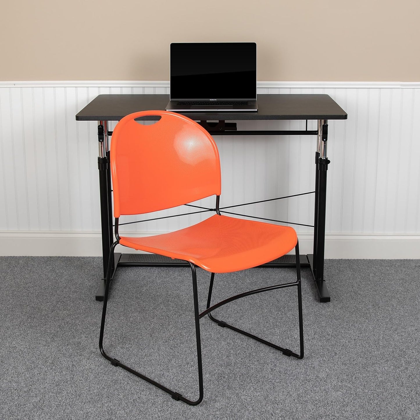 Flash Furniture HERCULES Series 5 Pack 880 lb. Capacity Orange Ultra-Compact Stack Chair with Black Powder Coated Frame