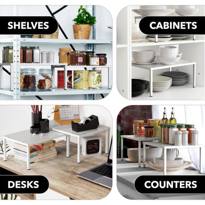 Simple Houseware Expandable Stackable Kitchen Counter Shelf Organizer, White, Metal Top, 11.25"L x 7.9"W x 5.4"H