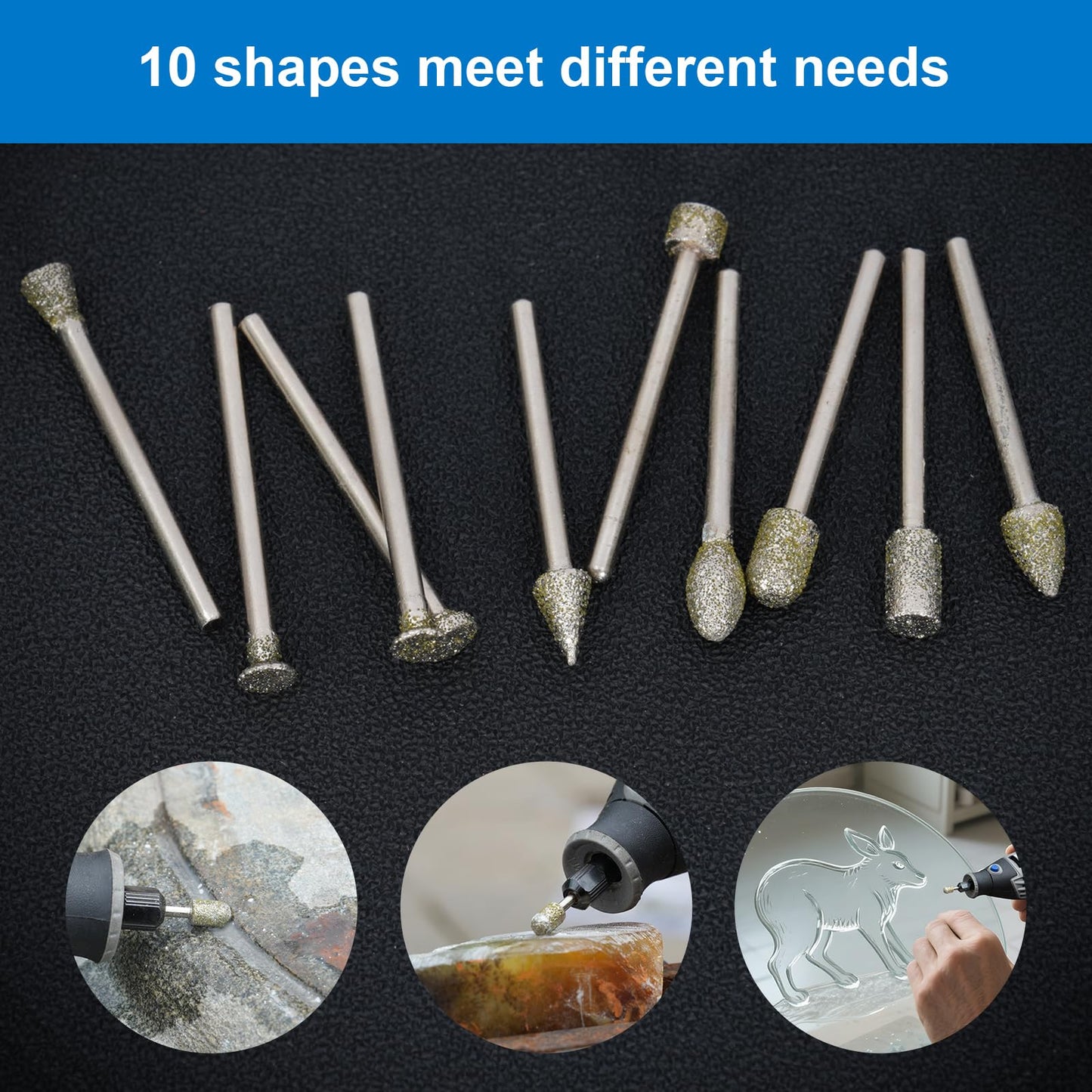 Diamond Grinding Burr Bit Set,Diamond Drill bit for Rotary Polishing Tool, Stone Rotary Tool Accessories with 1/8 Inch Shank for Stone,Ceramics Carving, Glass, Jewel Engraving Polishing- 32pc Set