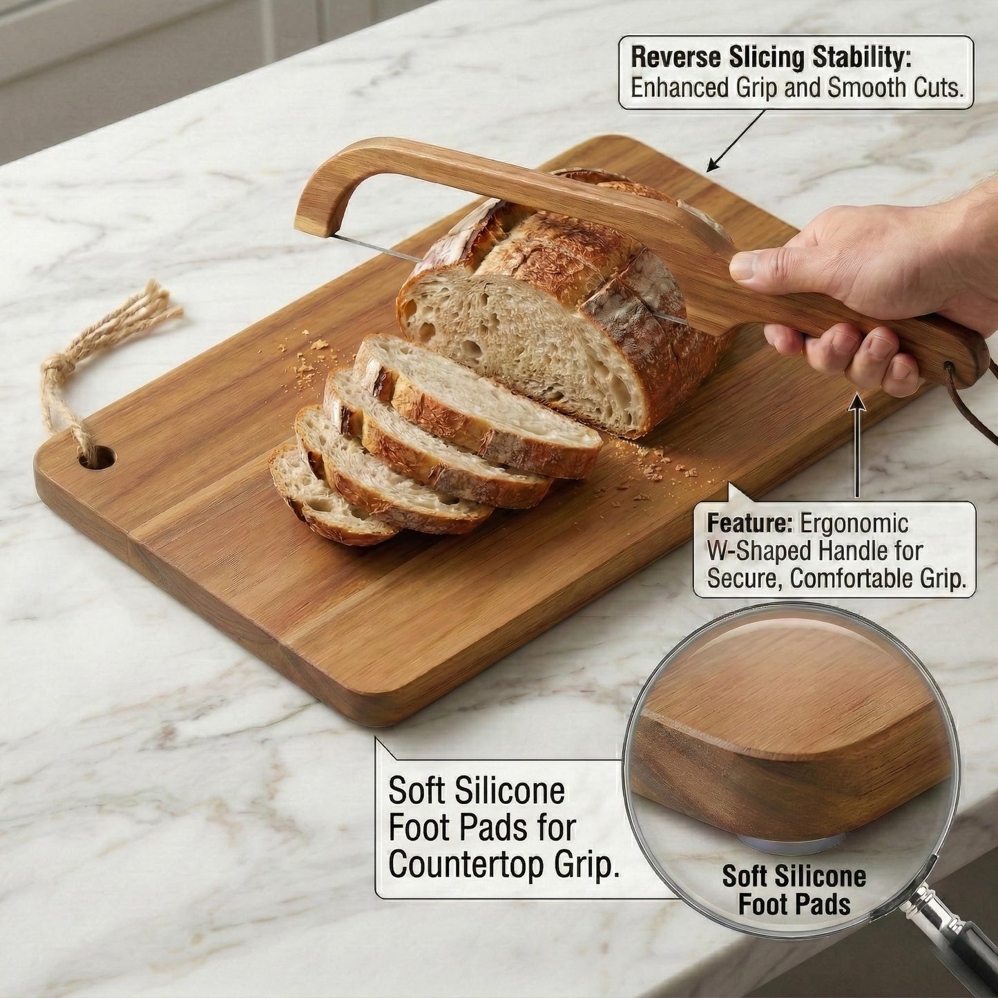 Sourdough Bread Slicer Set, Sourdough Knife & Bread Cutting Board with Crumb Tray Design, Ergonomic W-Handle Grip, Non-Slip Pads, Magnetic Storage, Left & Right Handed, Extra Blade, Bakers Gift