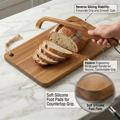 Sourdough Bread Slicer Set, Sourdough Knife & Bread Cutting Board with Crumb Tray Design, Ergonomic W-Handle Grip, Non-Slip Pads, Magnetic Storage, Left & Right Handed, Extra Blade, Bakers Gift