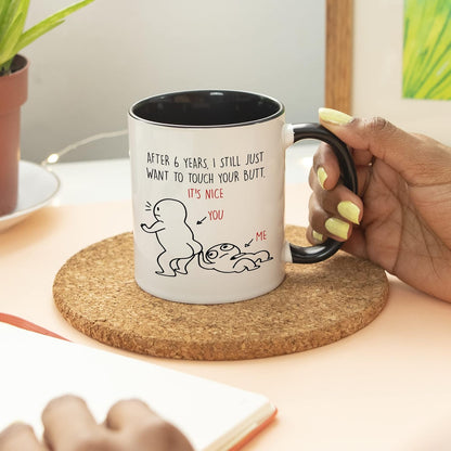 YouNique Designs 6 Years Anniversary Mug, Funny 11 Ounces Coffee Cup for Him, Sixth Year Wedding Anniversary (Black