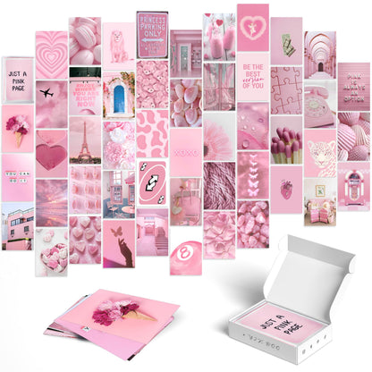 Y2K BOO Soft Rose Pink & Blush Pink Wall Collage Kit - 50pcs Coquette Aesthetic Prints, Dreamy Baby Pink Wall Decor for Teen Girls, 4x6 Romantic Photos for Apartment & Dorm