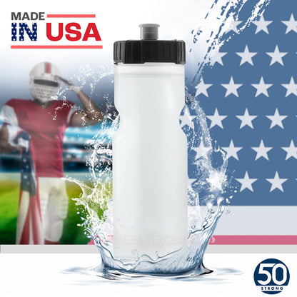 50 Strong Bulk Water Bottles 24-Pack – 22 oz BPA-Free Sports Bottles with Easy-Open Pull Top Cap – Made in USA – Reusable & Top Rack Dishwasher Safe Brand