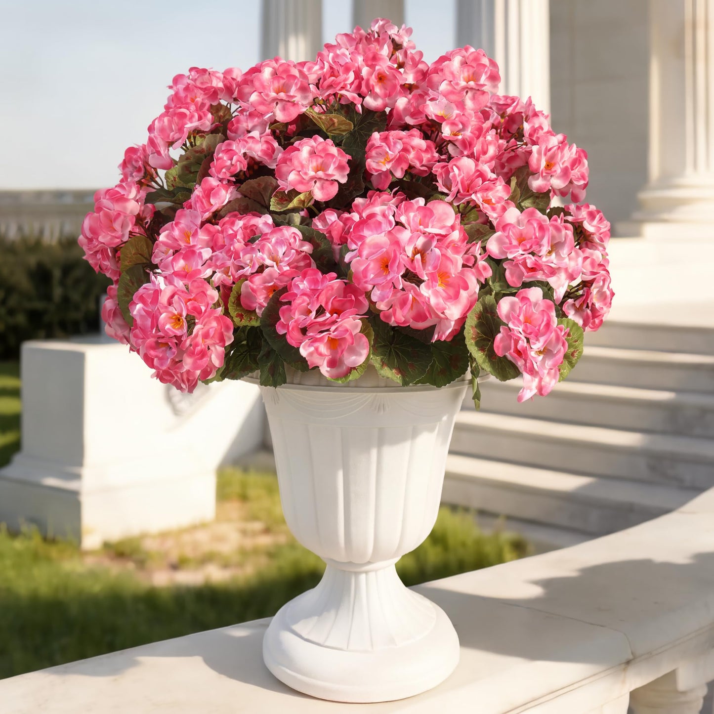 Apexion Artificial Geranium Flowers for Outdoors, 6 pcs Silk Geraniums Fake Flowers UV Resistant Faux Plants for Front Door Garden Porch Planter Decoration (Pink)